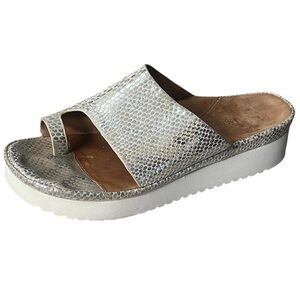 L’Amour des Pieds Alina platform silver leather snake embossed sandals